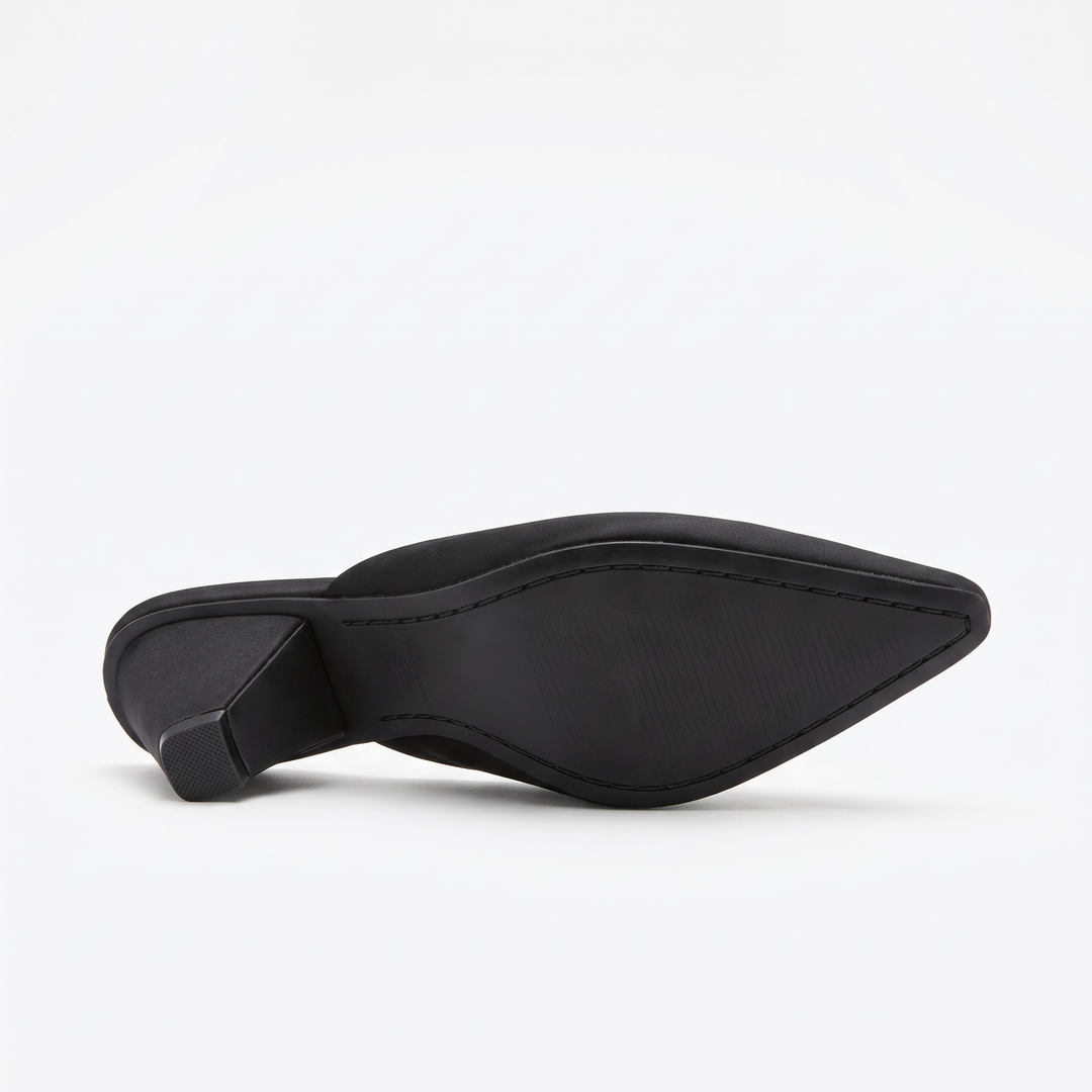 Black Pointed Toe Kitten Heel Mules