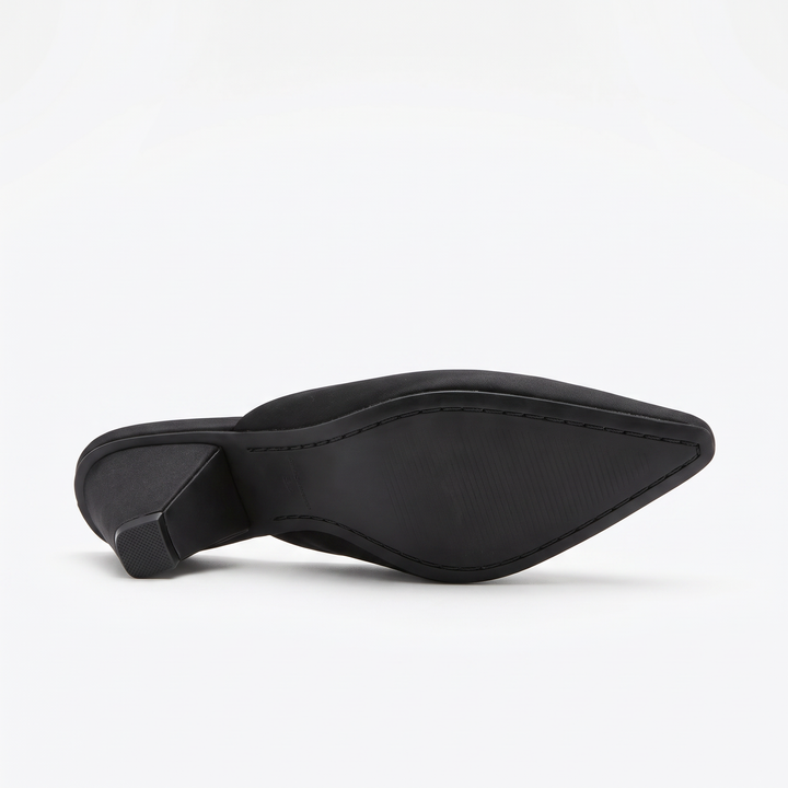 Black Pointed Toe Kitten Heel Mules