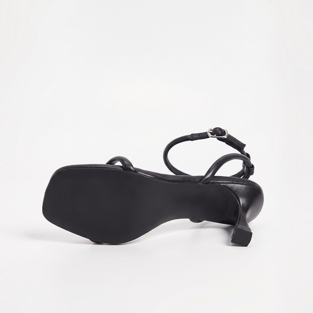 Black Ankle Strap Kitten Heel Sandals