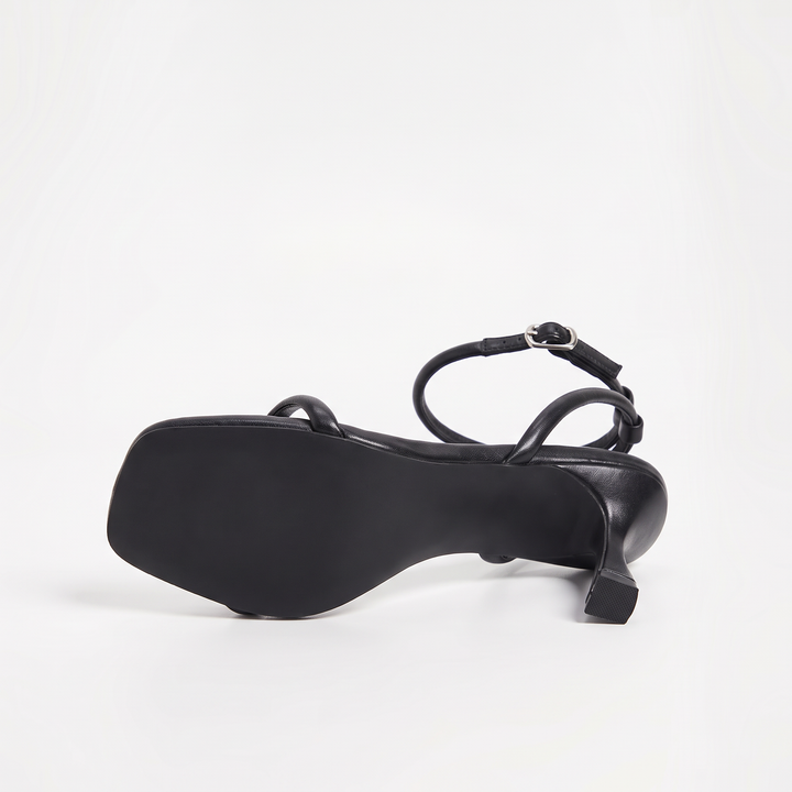 Black Ankle Strap Kitten Heel Sandals