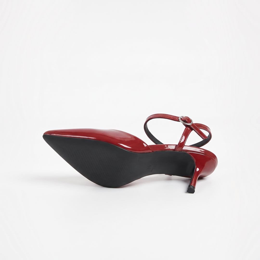 Burgundy Lace Slingback Kitten Heels