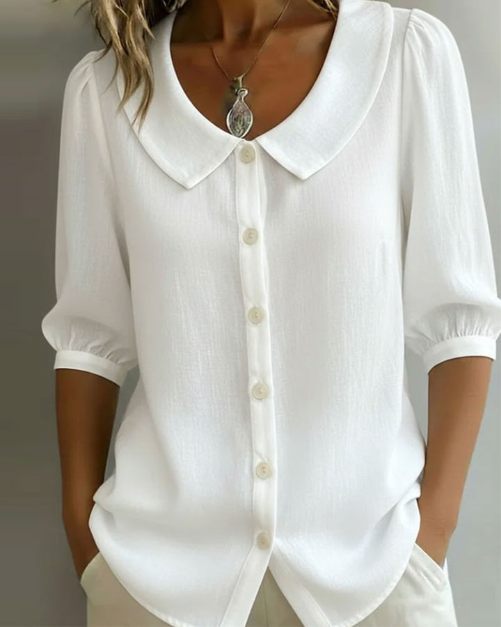 Women's Cotton Blouse with Peter Pan Collar and 3/4 Sleeves - Chic