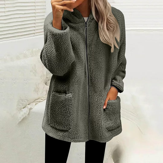 Women's Zip-Up Fleece Jacket with High Collar and Pockets