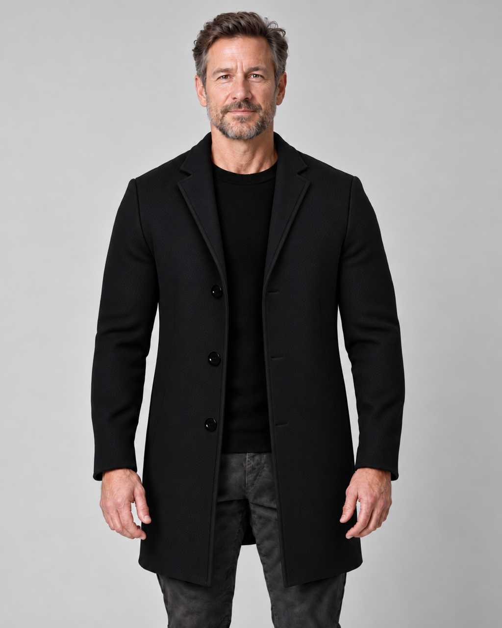 Men's Overcoat with Lapel Collar and Button Closure