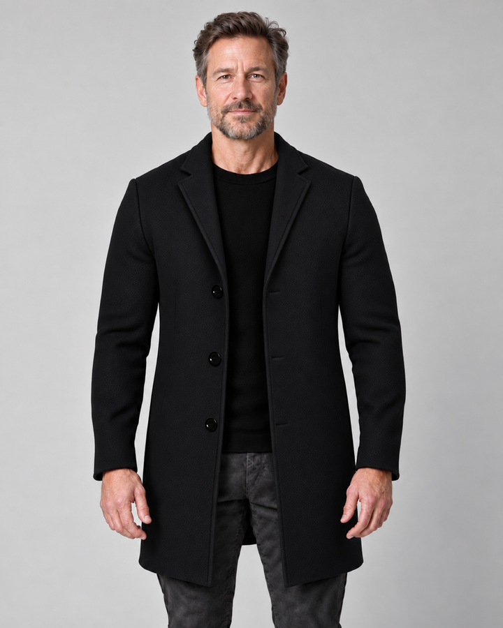 Men's Overcoat with Lapel Collar and Button Closure