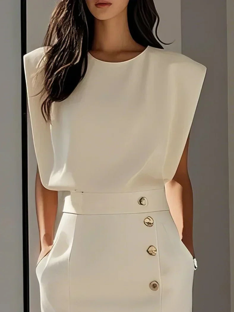 Emma | Ladies Button Detail Sleeveless Midi Dress