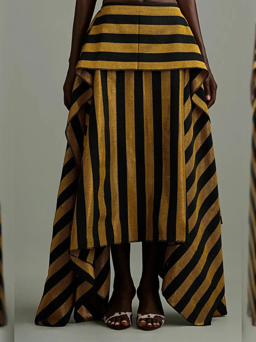 Retro Gold Black Stripe Statement Maxi Skirt
