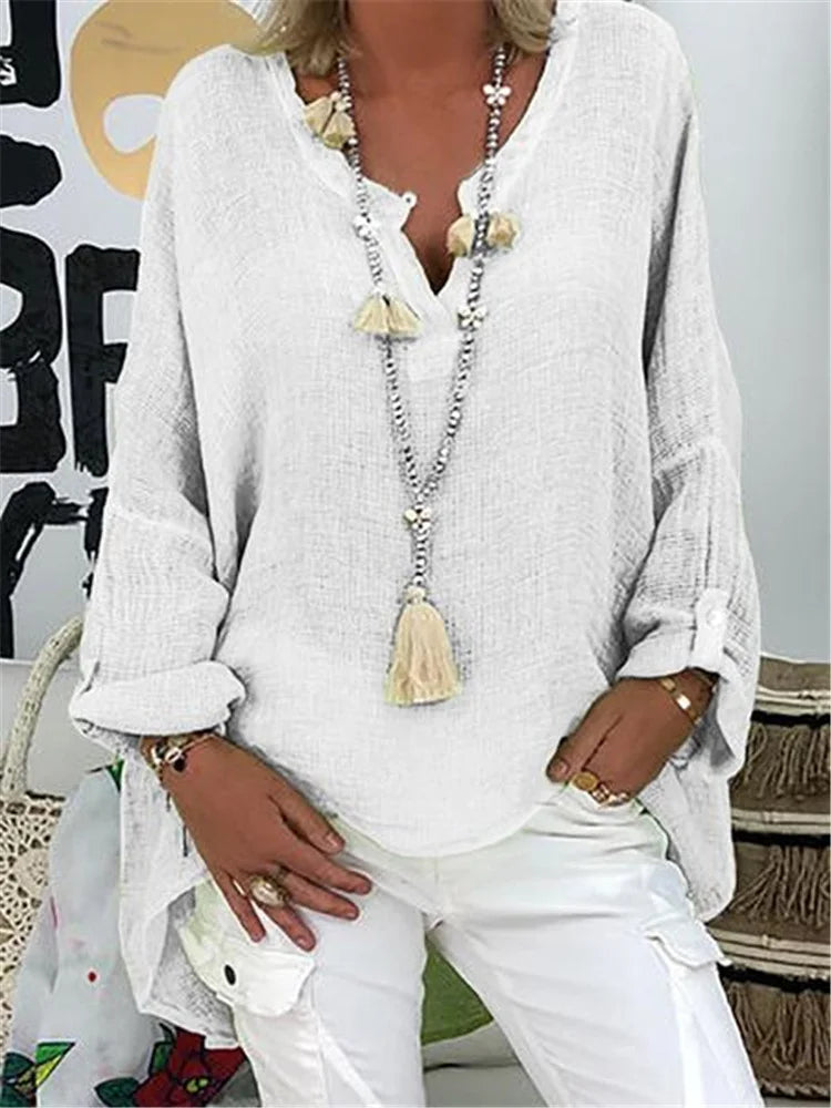 Caelina - Basic Solid Long Sleeve Shirt