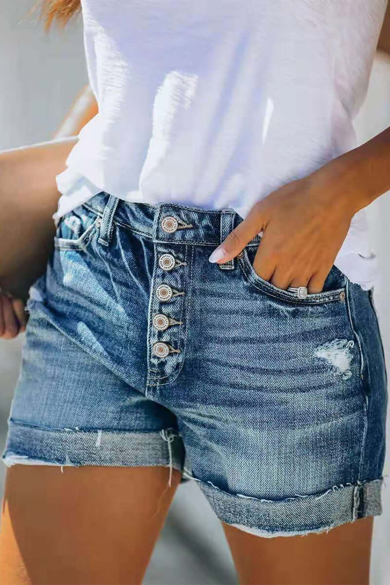 Women's Mid-Rise Denim Shorts, view 2 - Elena Harper