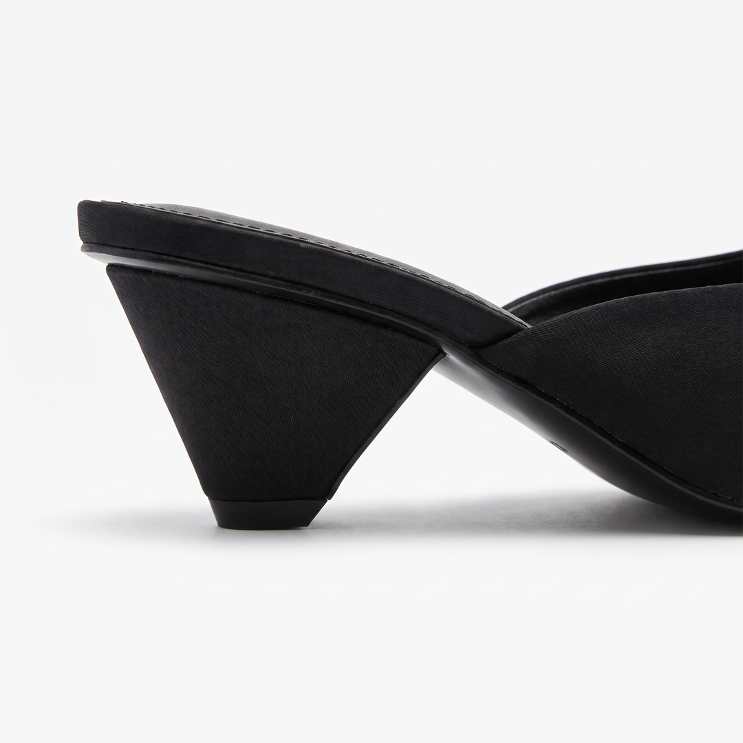 Black Pointed Toe Kitten Heel Mules