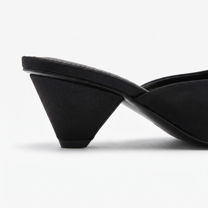 Black Pointed Toe Kitten Heel Mules