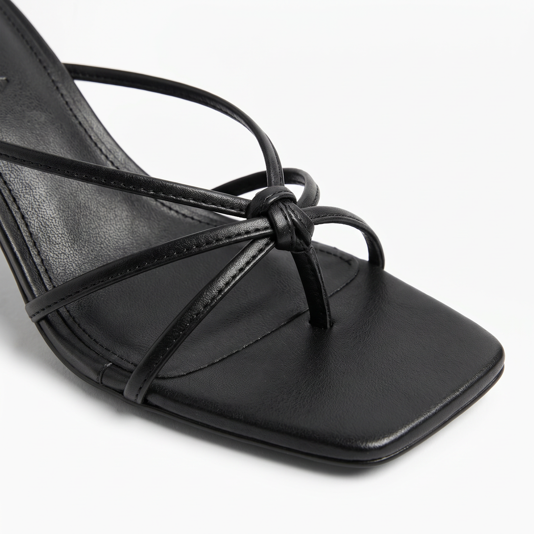Black Strappy Kitten Heel Mules