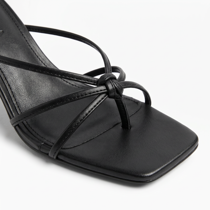 Black Strappy Kitten Heel Mules