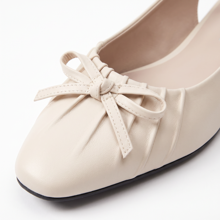 Beige Bow Slingback Kitten Heels