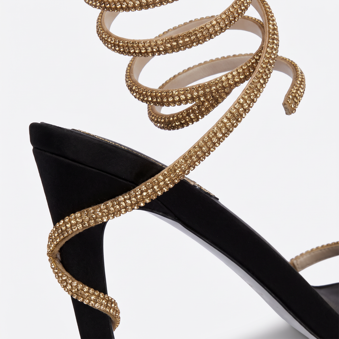 Black Rhinestone Strap Stiletto Heels Evening
