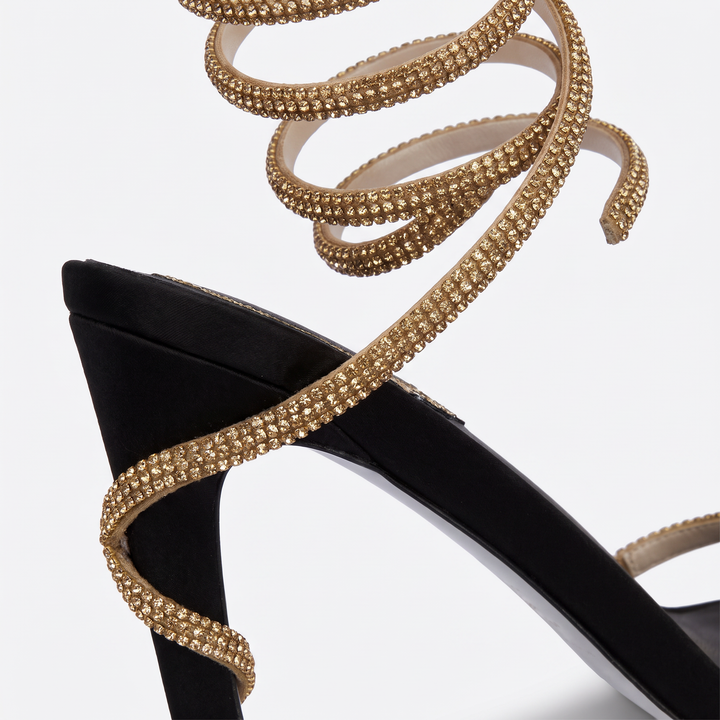 Black Rhinestone Strap Stiletto Heels Evening