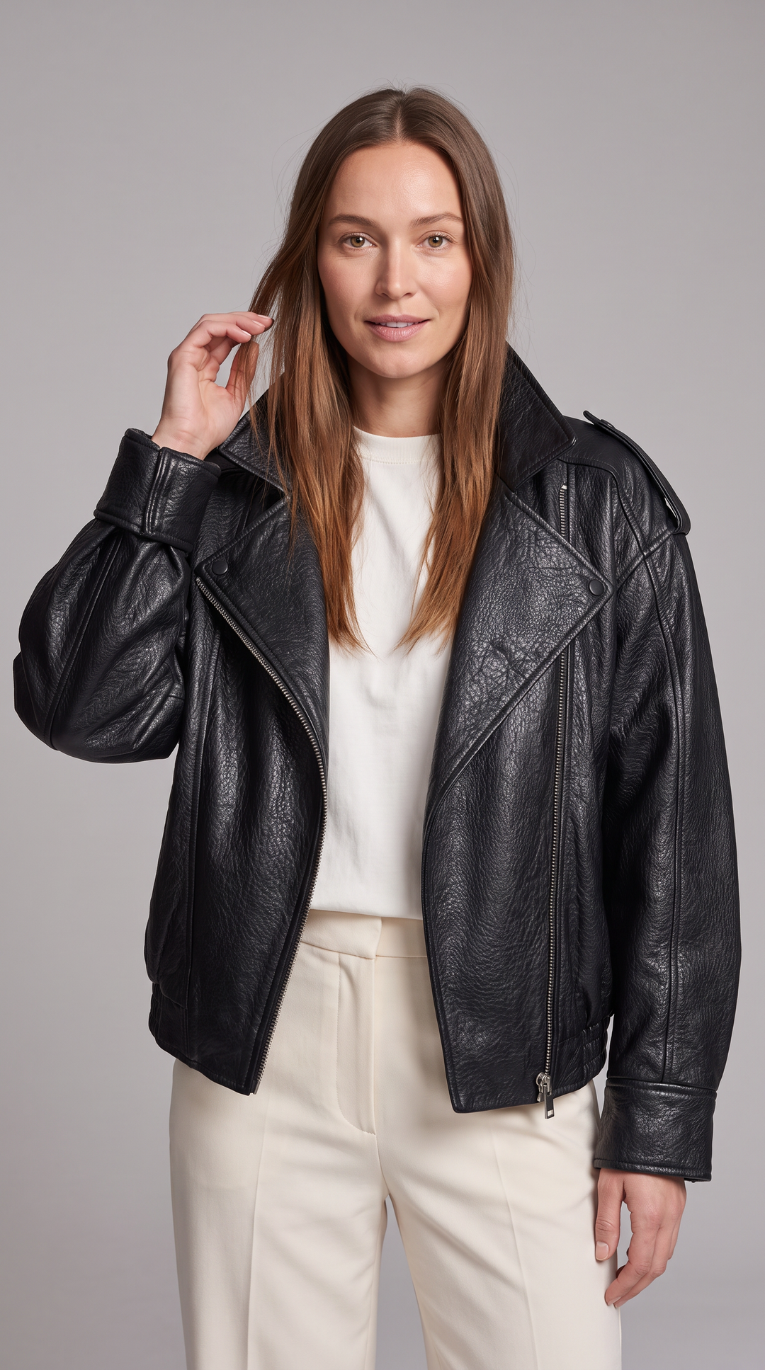 Black Stand Collar Zip Up Jacket