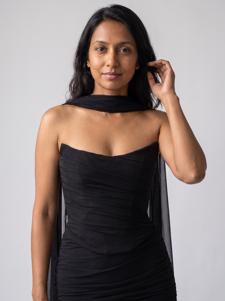 Corset Mesh Maxi Dress Evening