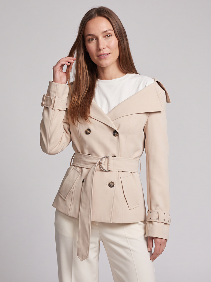 Beige Wide Collar Trench Coat Office Wear