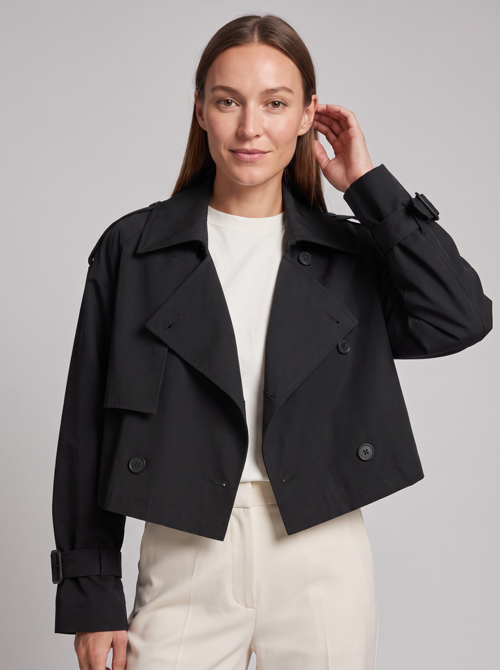 Black Cropped Double Breasted Trench Coat