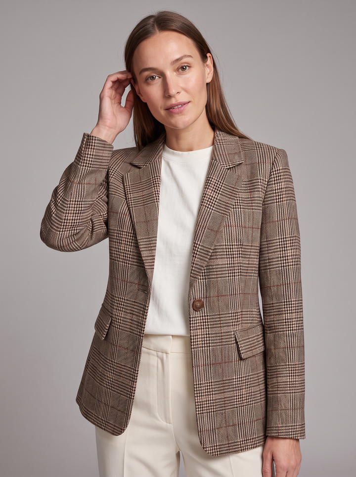 Brown Check Longline Blazer Workwear