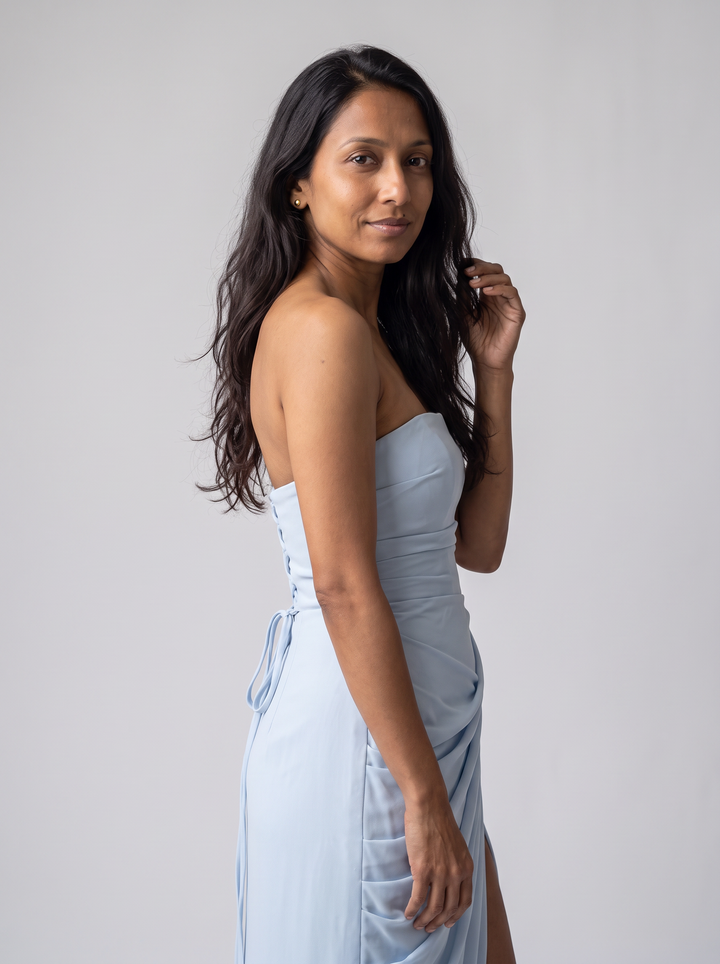 Blue Corset Maxi Dress Wedding Guest