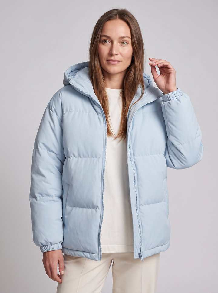 Hooded Blue Puffer Jacket for Winter Days