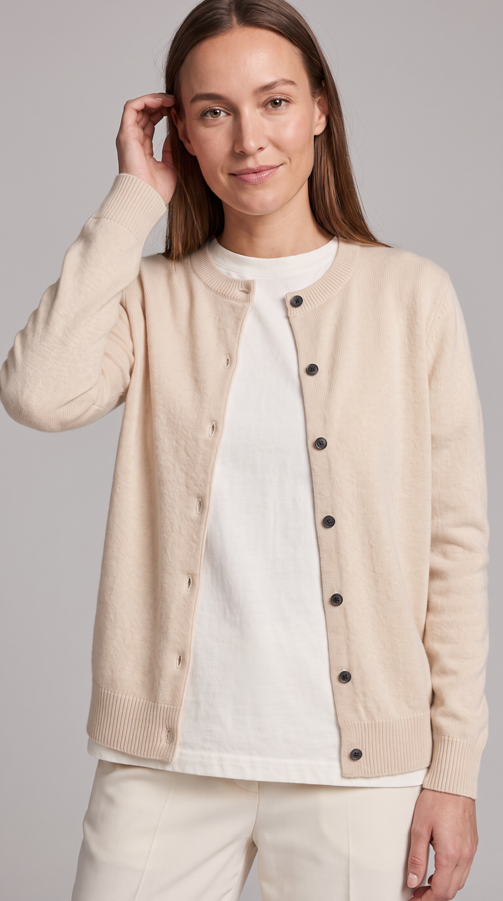 Beige Ribbed Cardigan Office Style