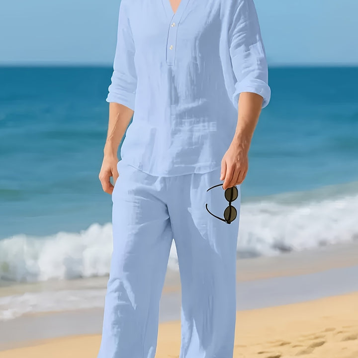 LAURENT MONACO | LINEN SET WITH V-NECK FOR MEN