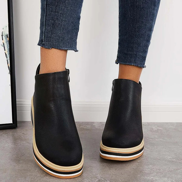 Vegan Leather Platform Ankle Boots with Zipper for Women – Daily Comfort and Style