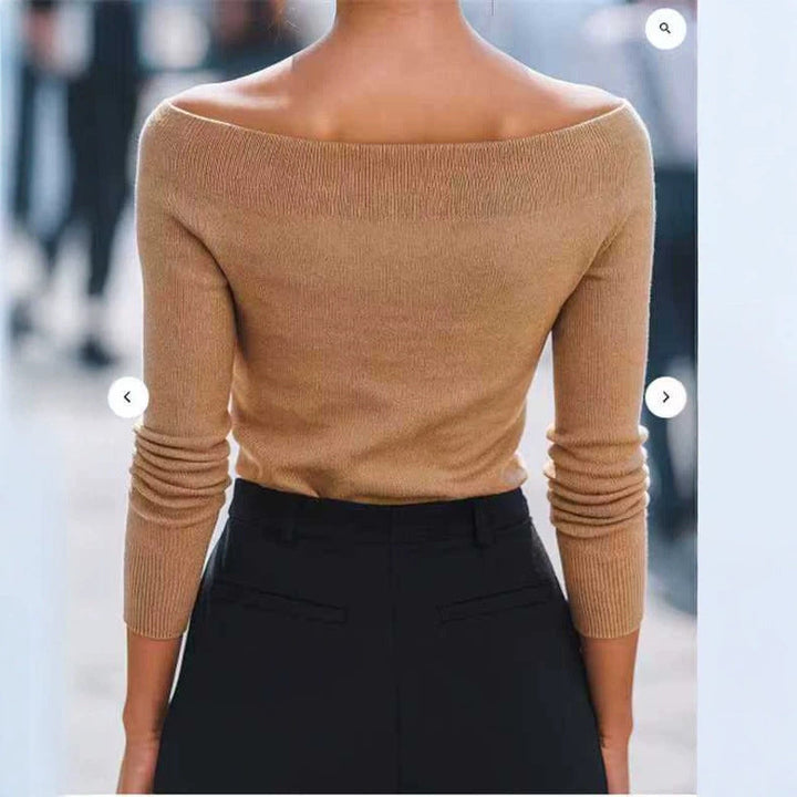 Women's Off-Shoulder Knit Sweater - Soft and Modern