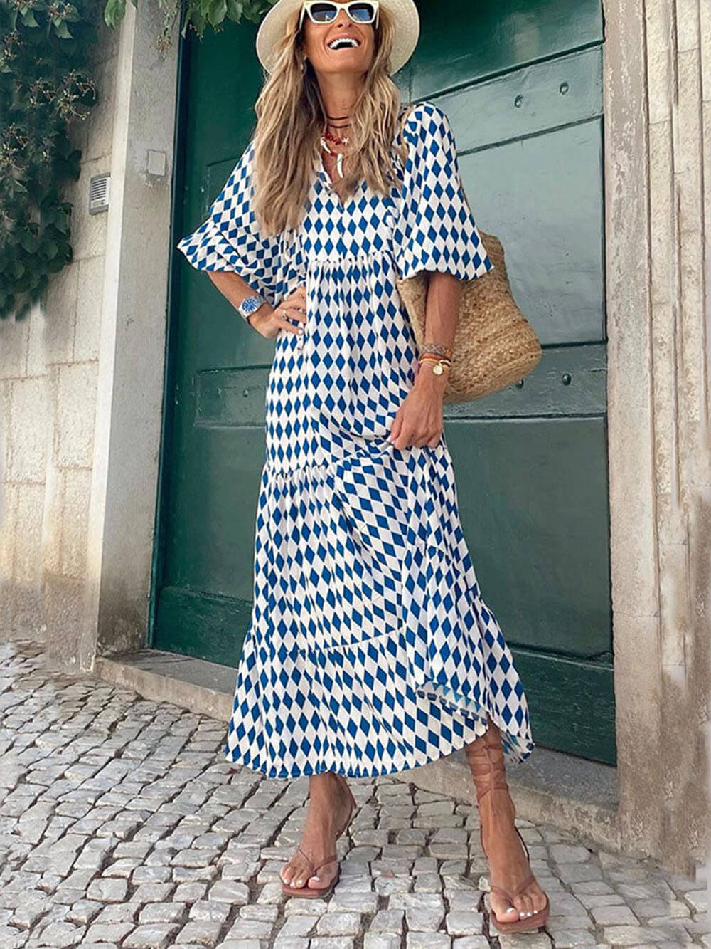 Bohemian Printed Maxi Dress, view 4 - Elena Harper