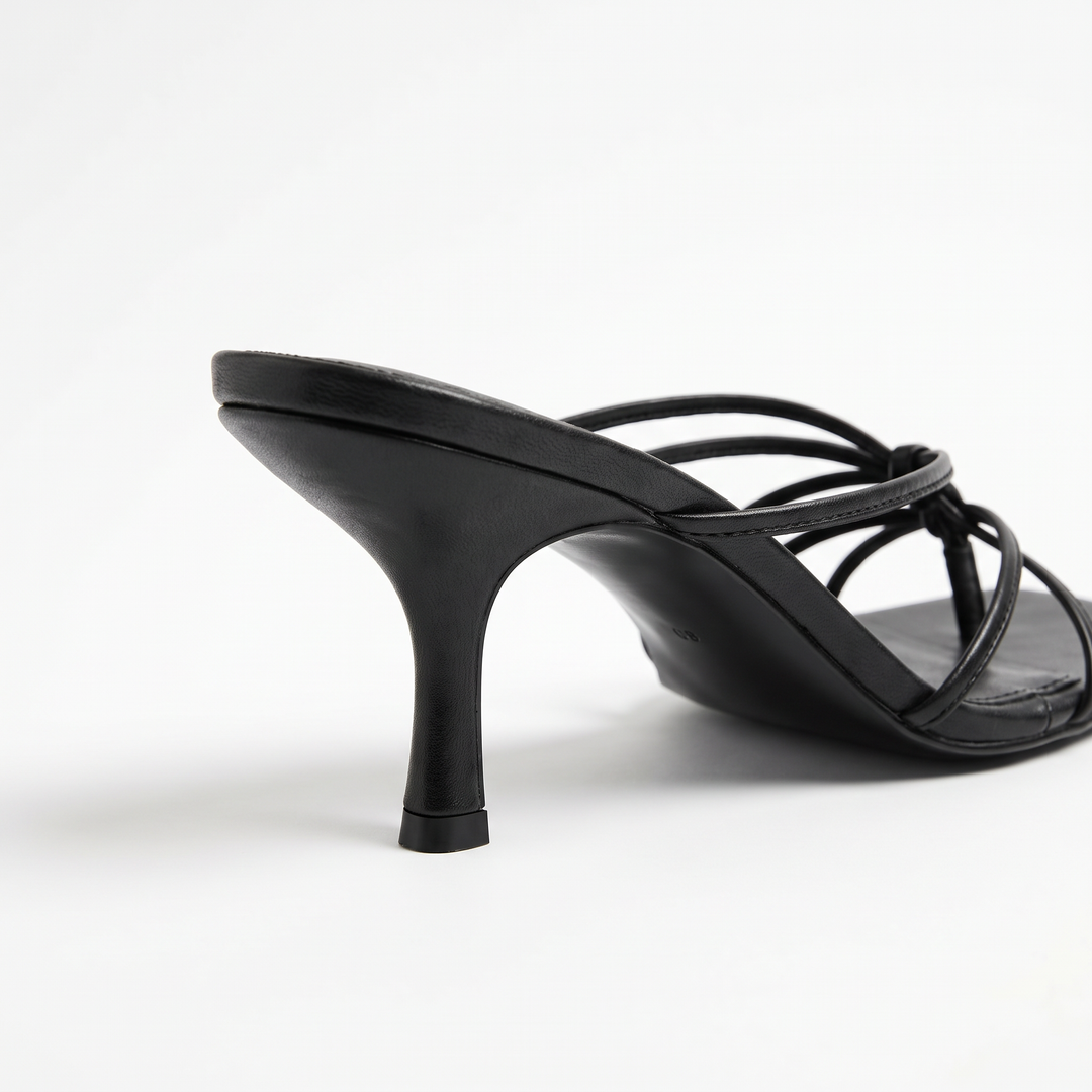 Black Strappy Kitten Heel Mules