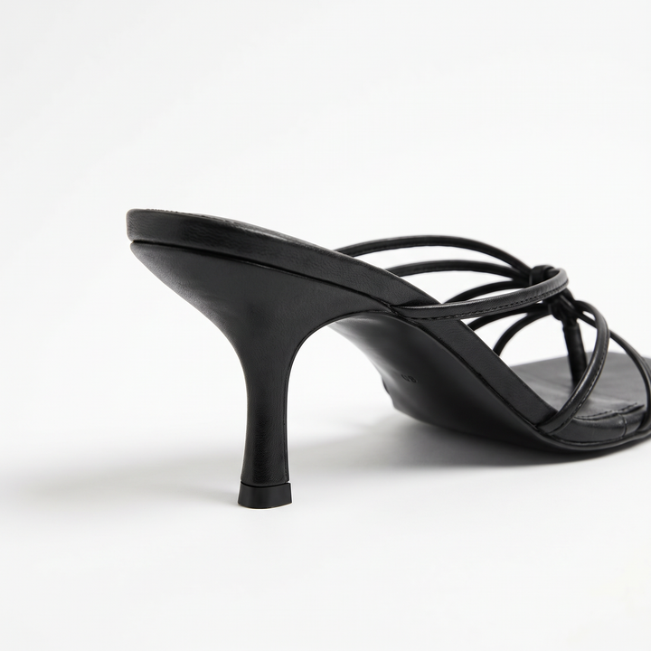 Black Strappy Kitten Heel Mules