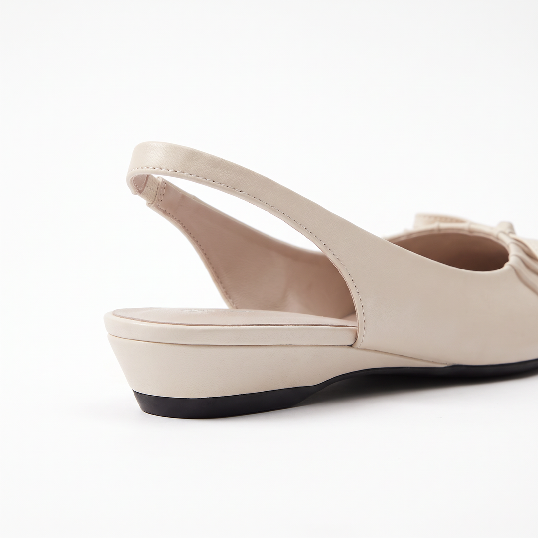 Beige Bow Slingback Kitten Heels
