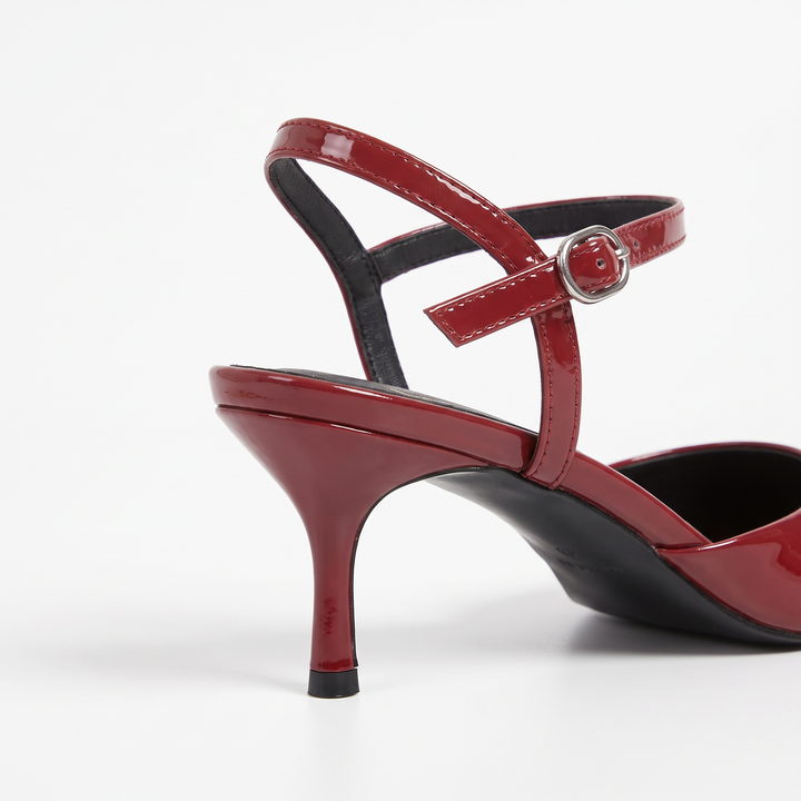 Burgundy Lace Slingback Kitten Heels