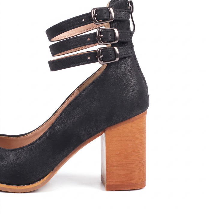 Black Mary Jane Buckle Chunky Heels