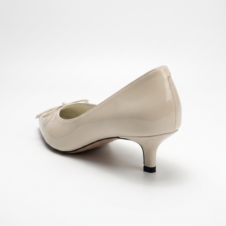 White Pointed Toe Bow Kitten Heels