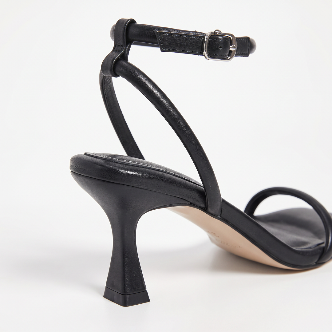 Black Ankle Strap Kitten Heel Sandals