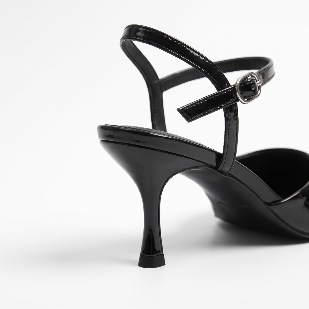 Black Lace Kitten Heel Slingback Pumps