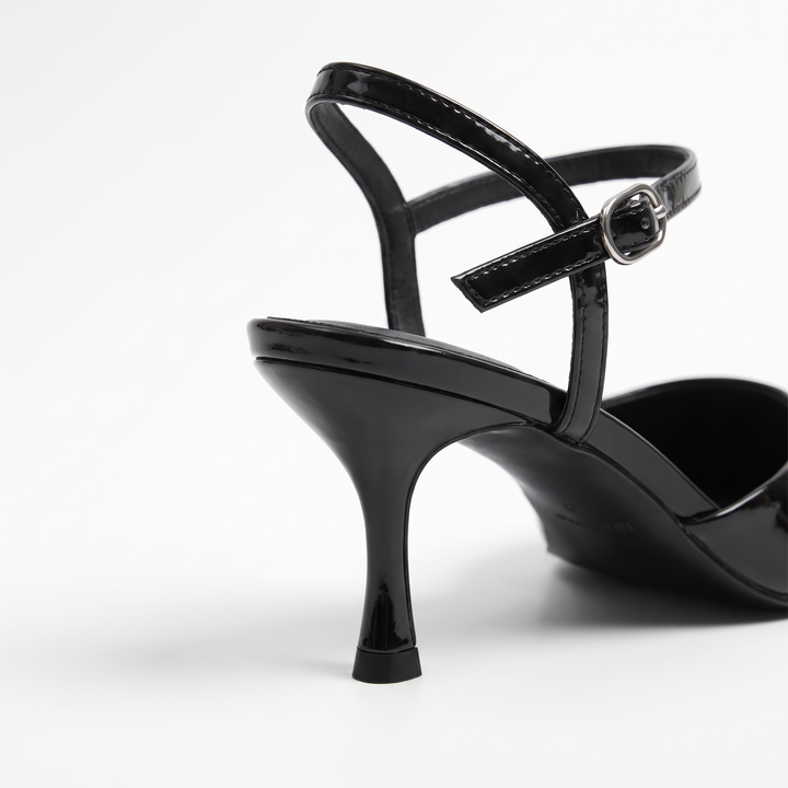 Black Lace Kitten Heel Slingback Pumps