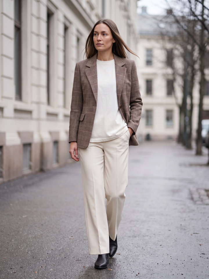 Brown Check Longline Blazer Workwear
