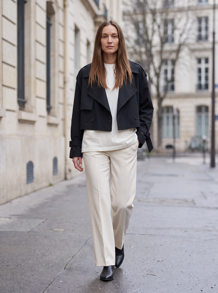 Black Cropped Double Breasted Trench Coat