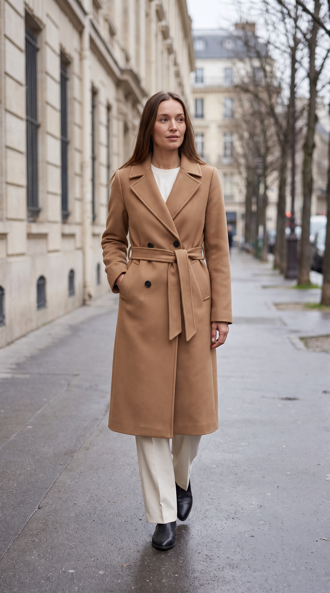 Double Breasted Longline Coat With Belt
