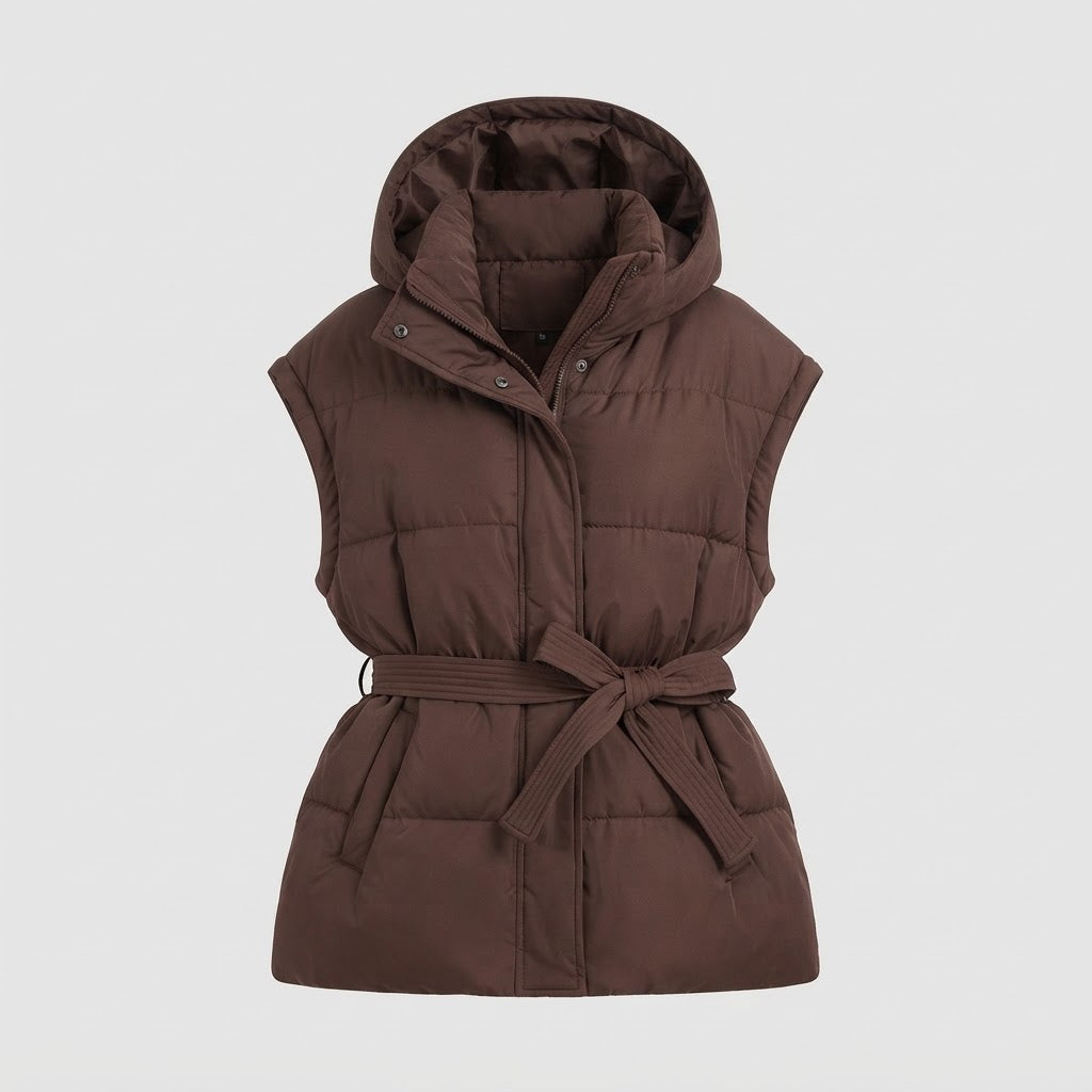 Women's Sleeveless Quilted Waistcoat with High Collar Echo Archive, view 5 - Elena Harper