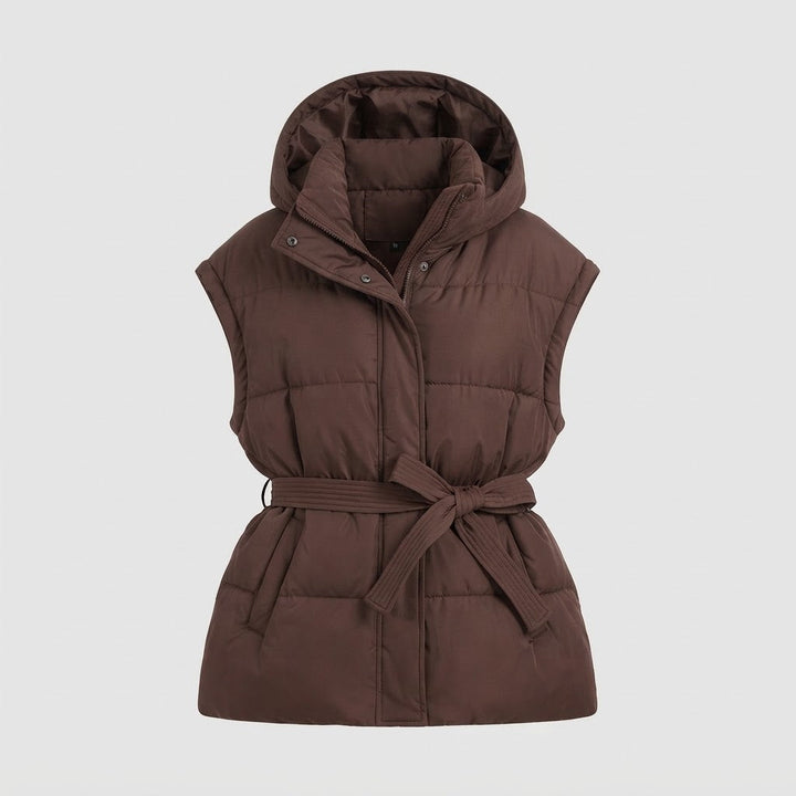 Women's Sleeveless Quilted Waistcoat with High Collar Echo Archive, view 5 - Elena Harper