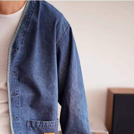 Men's Denim Jacket with V-Neck - Milo