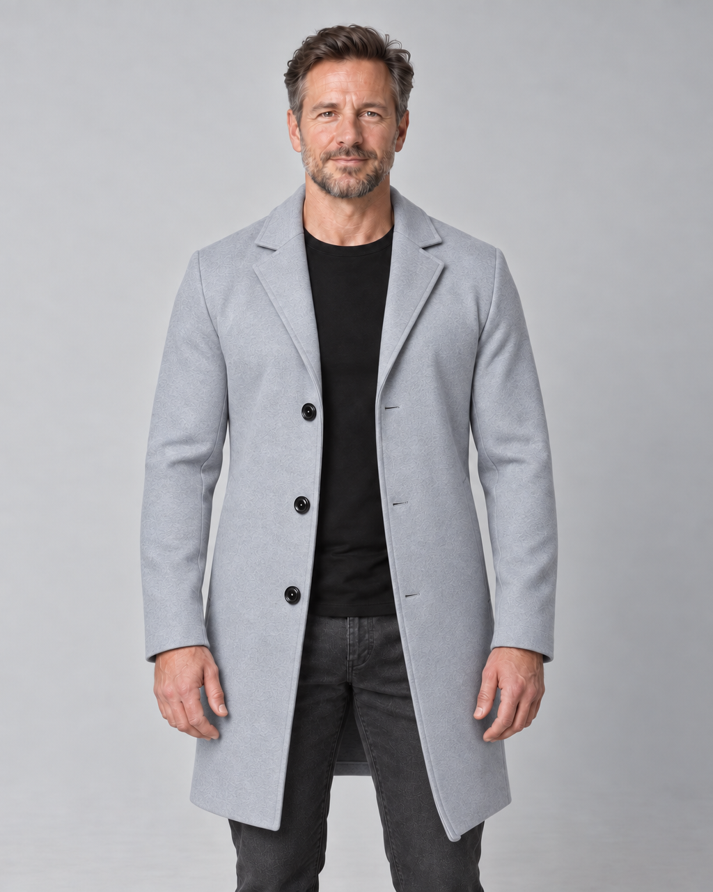 Men's Overcoat with Lapel Collar and Button Closure