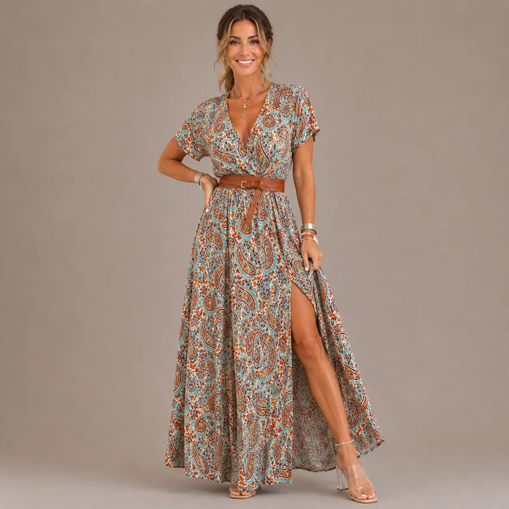 Golissa Boho Maxi Dress with V-Neck and Floral Print, view 5 - Elena Harper
