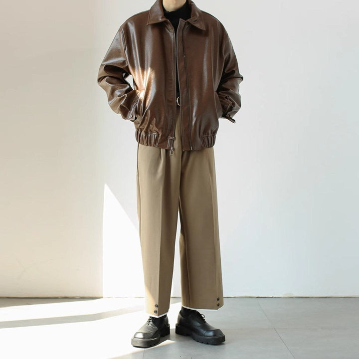 Short Leather Jacket with Zipper for Men - Emar